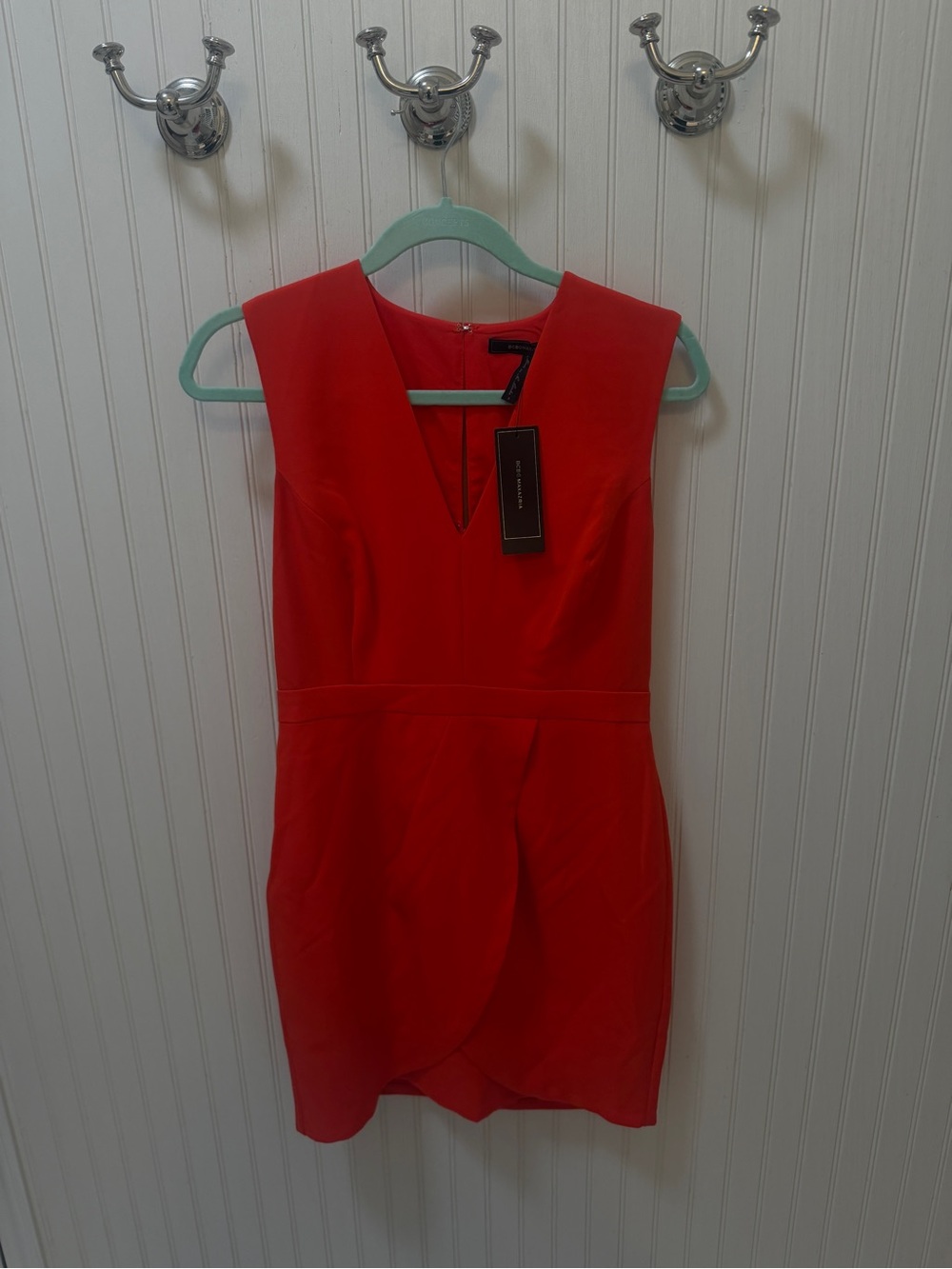 BCBGMaxAzria Red V-Neck Tulip Mini Dress